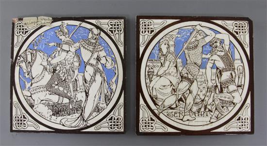 John Moyr Smith for Minton, twenty-two tiles from the Tennysons Idylls of the King Arthur Series, c.1876,